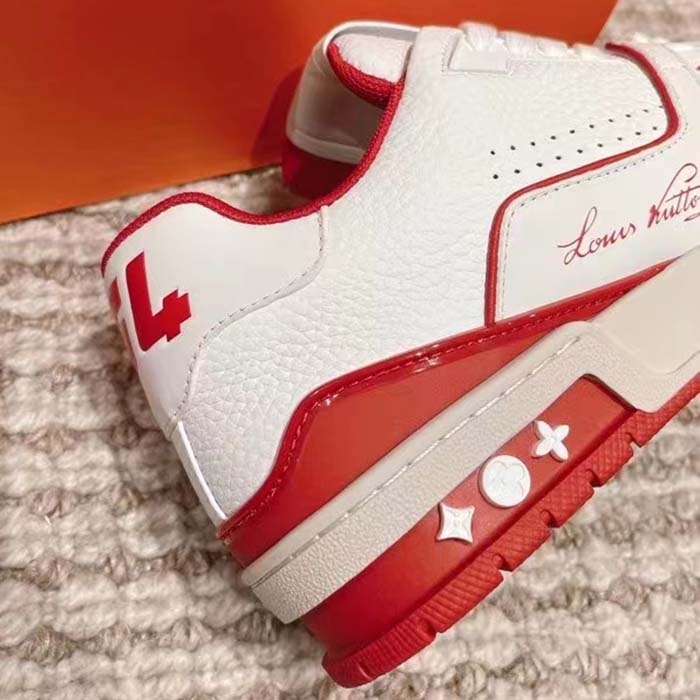 Louis Vuitton Unisex LV Trainer Sneaker Red Calf Leather Rubber Outsole Initials