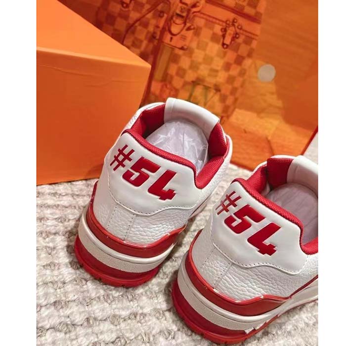 Louis Vuitton Unisex LV Trainer Sneaker Red Calf Leather Rubber Outsole Initials