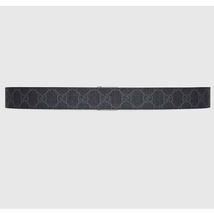 G*u*i gg unisex belt squared interlocking g buckle black gg supreme canvas black leather 30 mm width