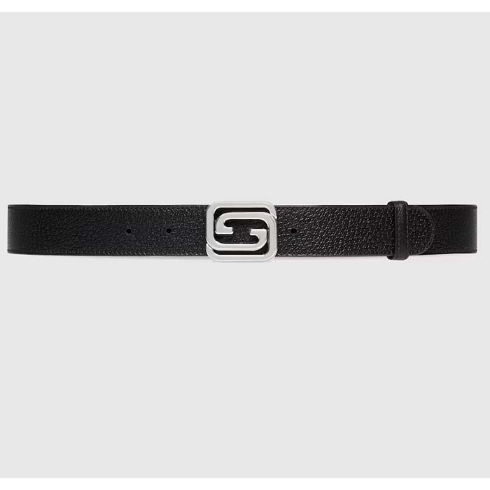 G*u*i gg unisex belt squared interlocking g buckle black gg supreme canvas black leather 30 mm width