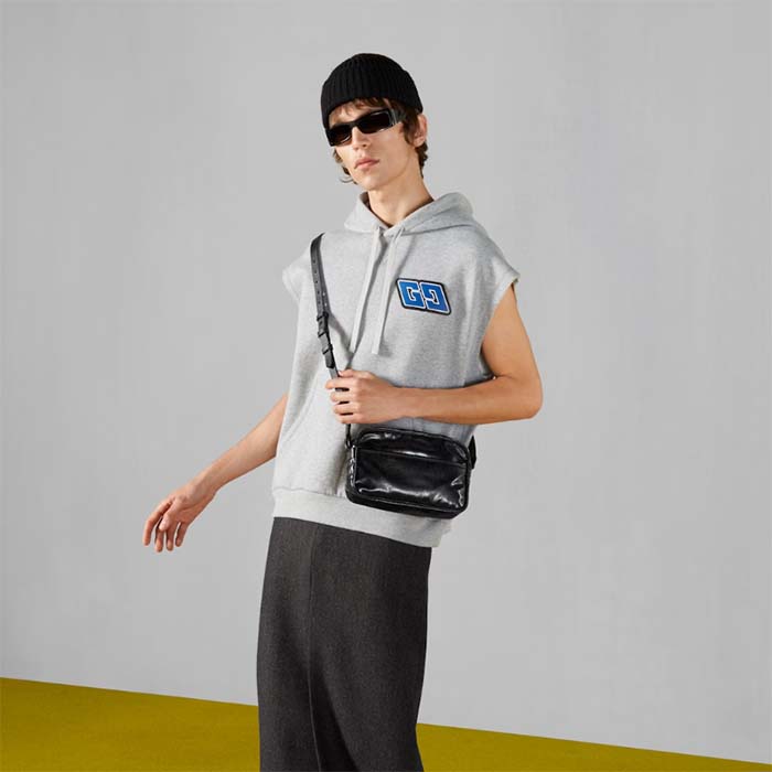 G*u*i gg unisex gg crystal mini shoulder bag black crystal canvas leather nylon lining
