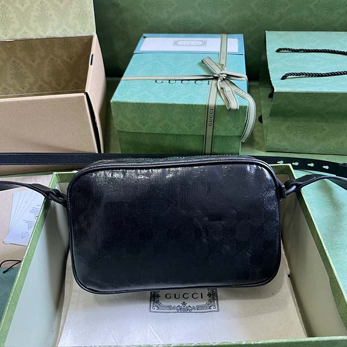 G*u*i gg unisex gg crystal mini shoulder bag black crystal canvas leather nylon lining