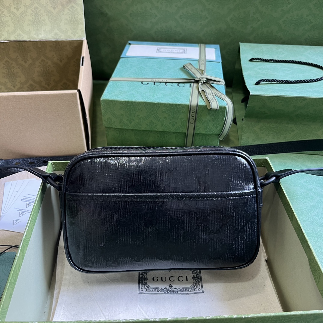 G*u*i gg unisex gg crystal mini shoulder bag black crystal canvas leather nylon lining