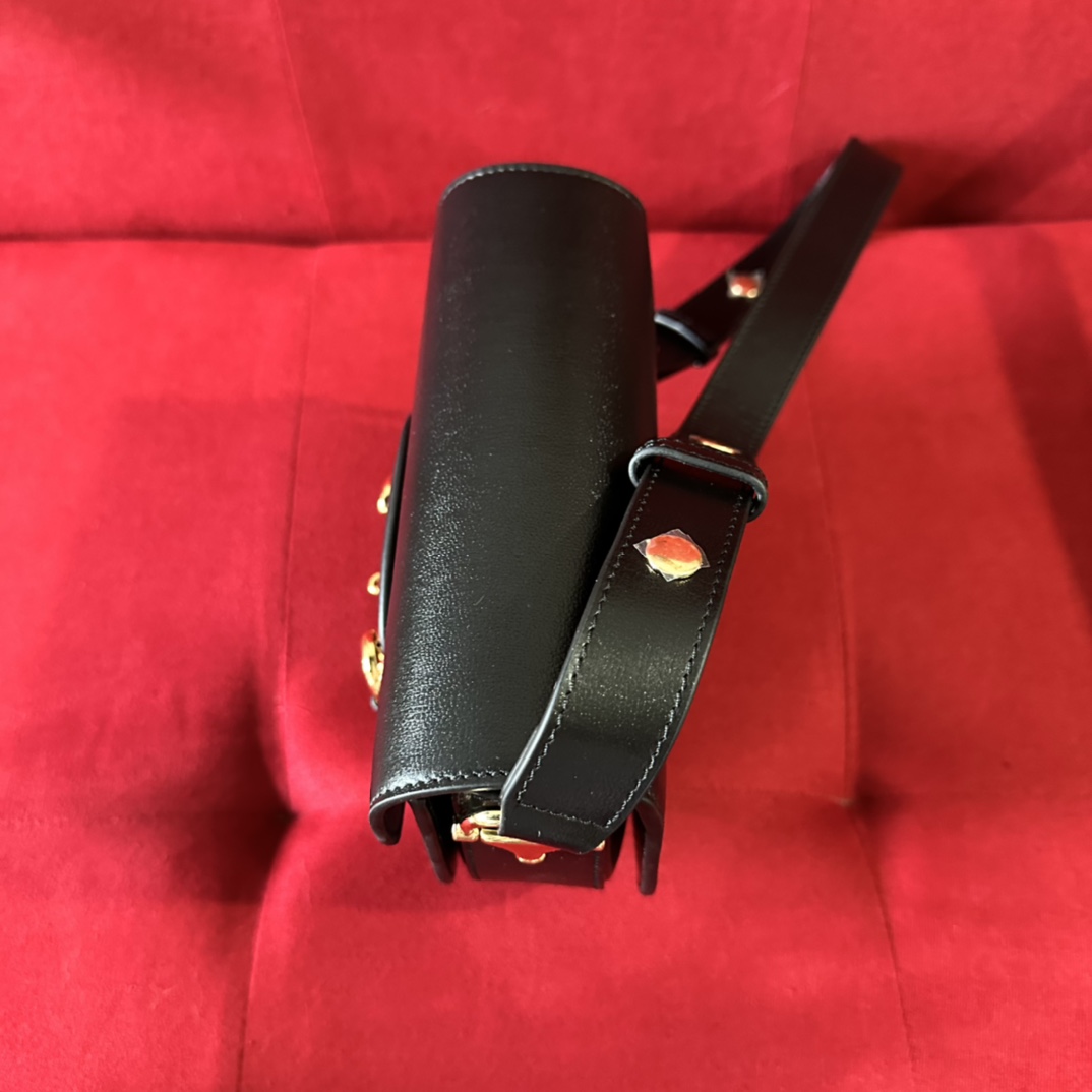 G*u*i gg women G*u*i horsebit 1955 mini rounded bag black leather cotton linen lining