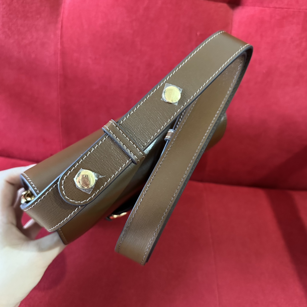 G*u*i gg women G*u*i horsebit 1955 mini rounded bag brown leather cotton linen lining