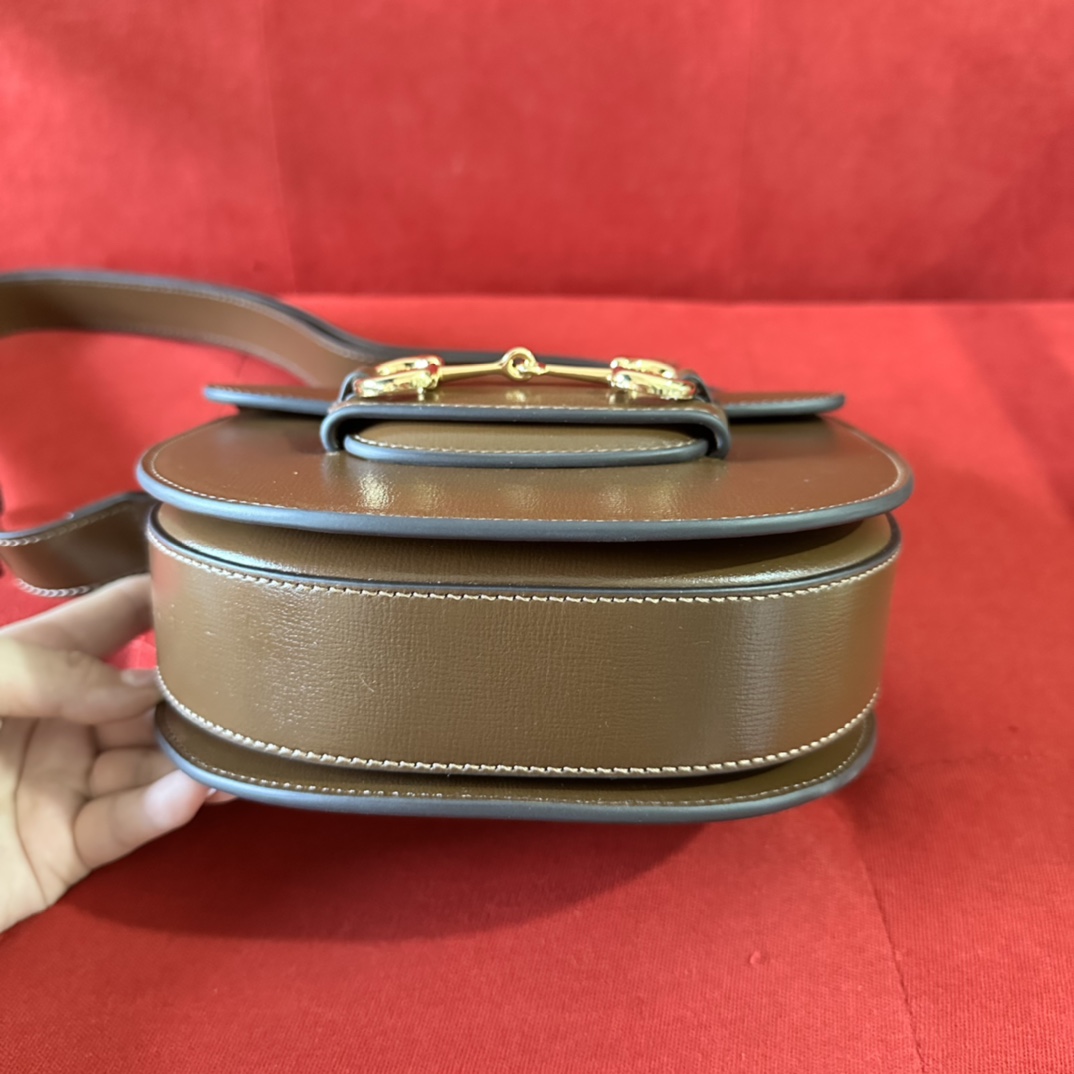 G*u*i gg women G*u*i horsebit 1955 mini rounded bag brown leather cotton linen lining