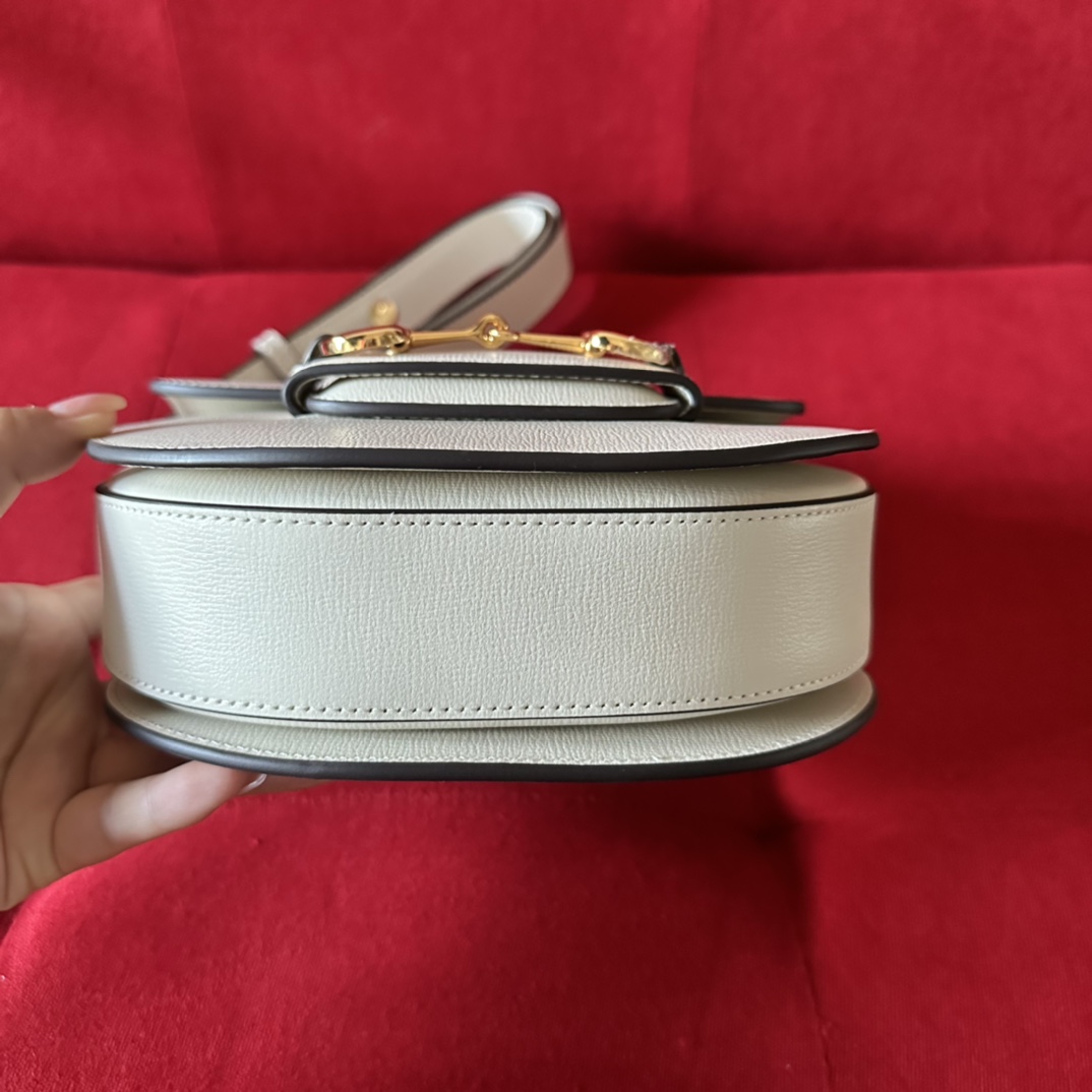 G*u*i gg women G*u*i horsebit 1955 mini rounded bag white leather cotton linen lining