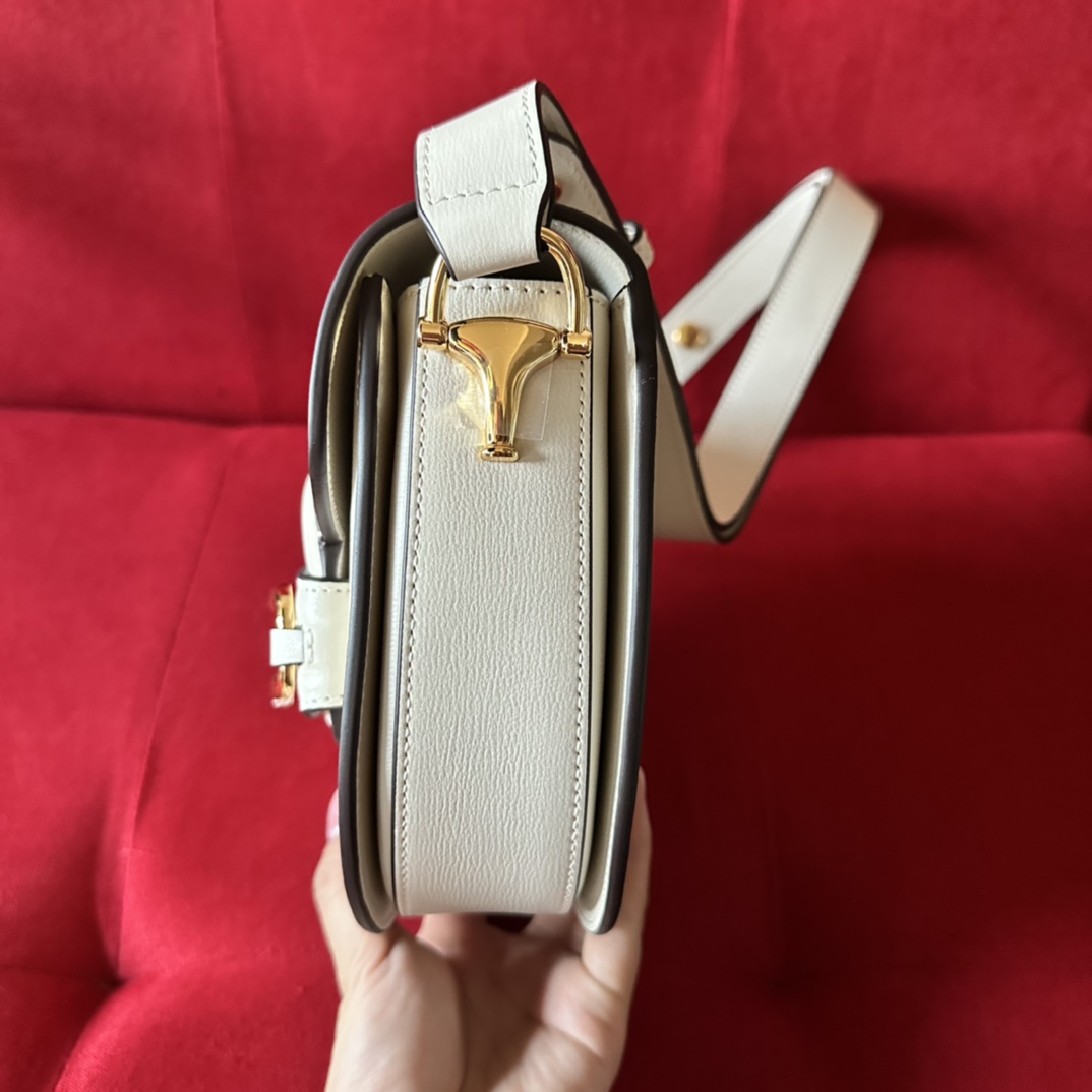 G*u*i gg women G*u*i horsebit 1955 mini rounded bag white leather cotton linen lining