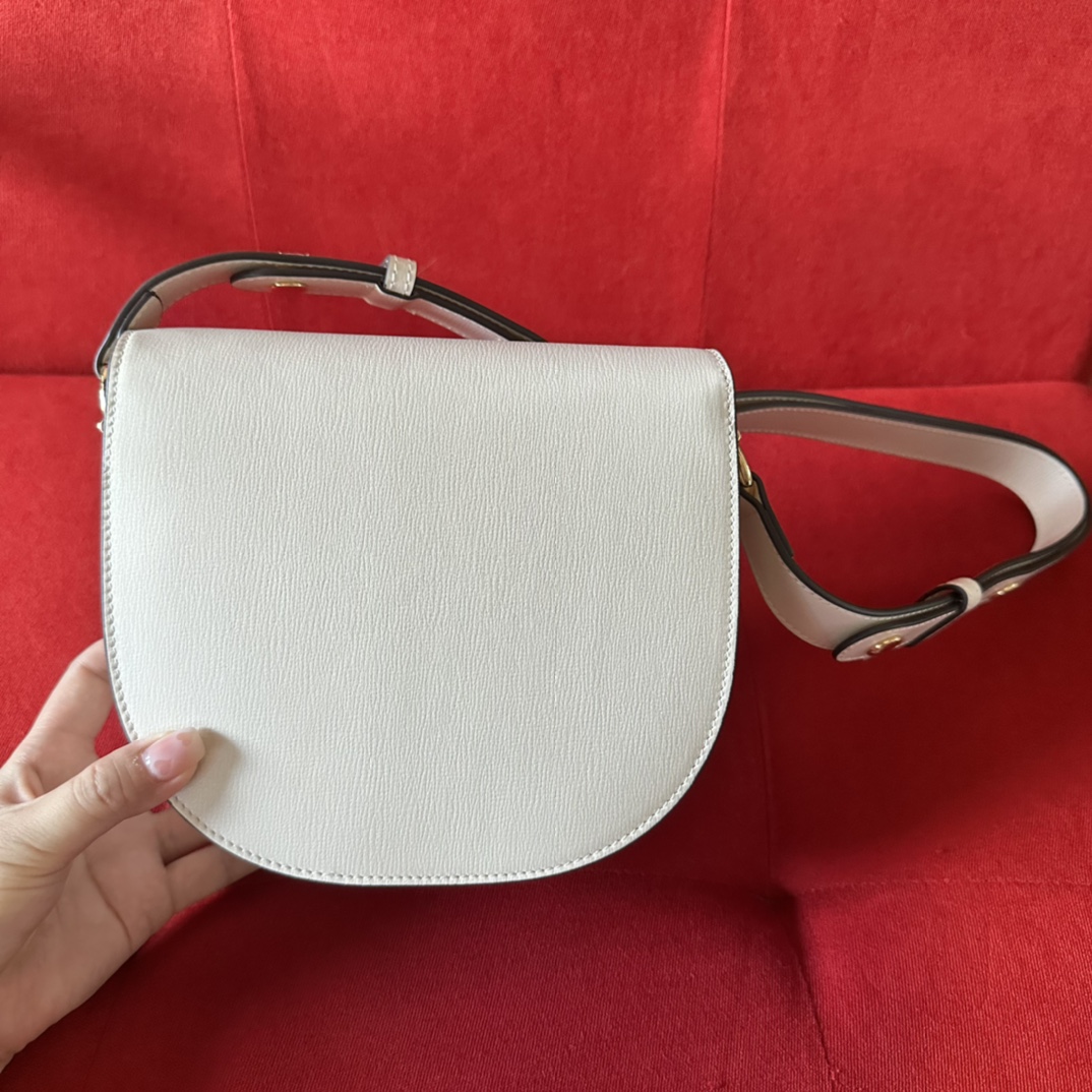 G*u*i gg women G*u*i horsebit 1955 mini rounded bag white leather cotton linen lining