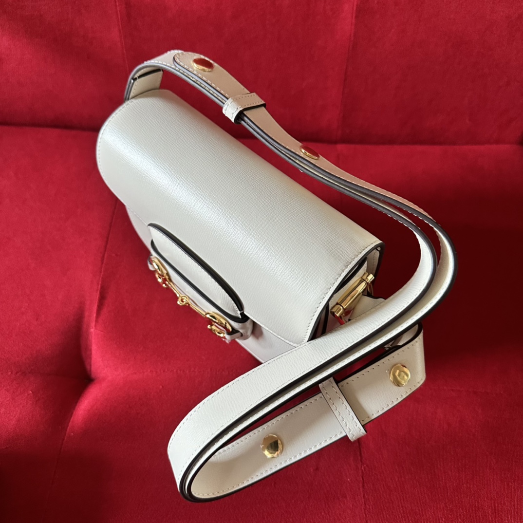 G*u*i gg women G*u*i horsebit 1955 mini rounded bag white leather cotton linen lining