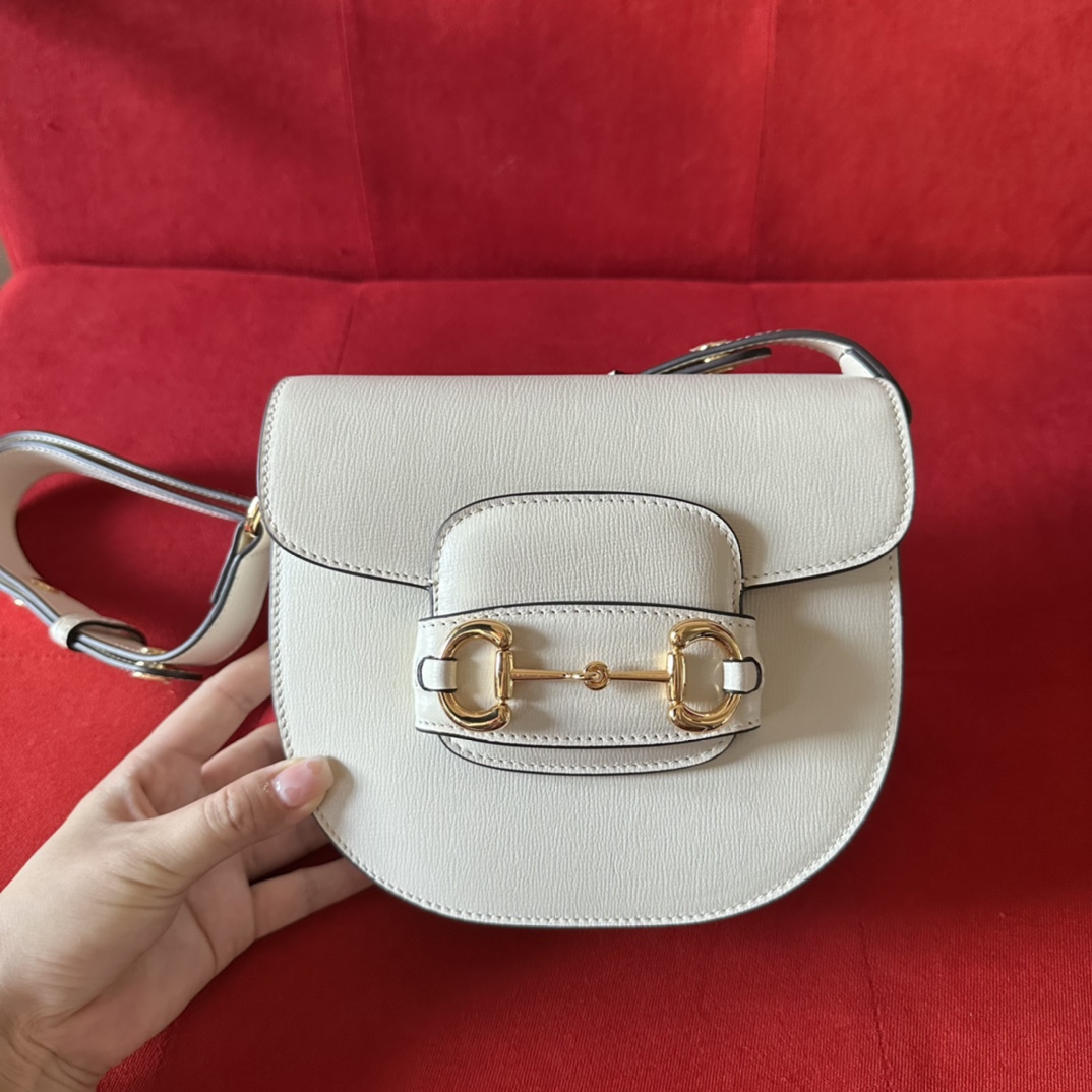 G*u*i gg women G*u*i horsebit 1955 mini rounded bag white leather cotton linen lining