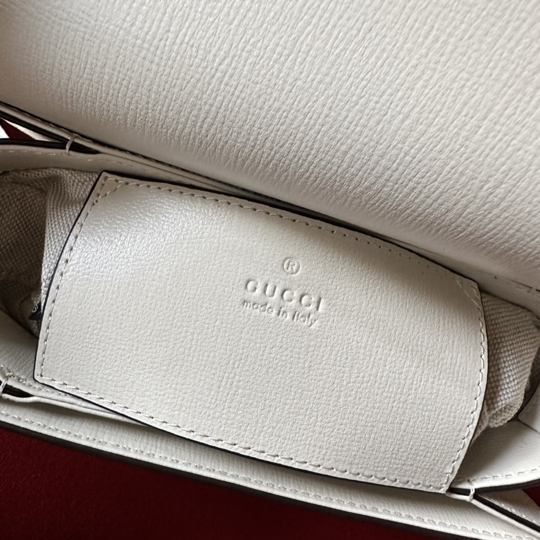 G*u*i gg women G*u*i horsebit 1955 mini rounded bag white leather cotton linen lining