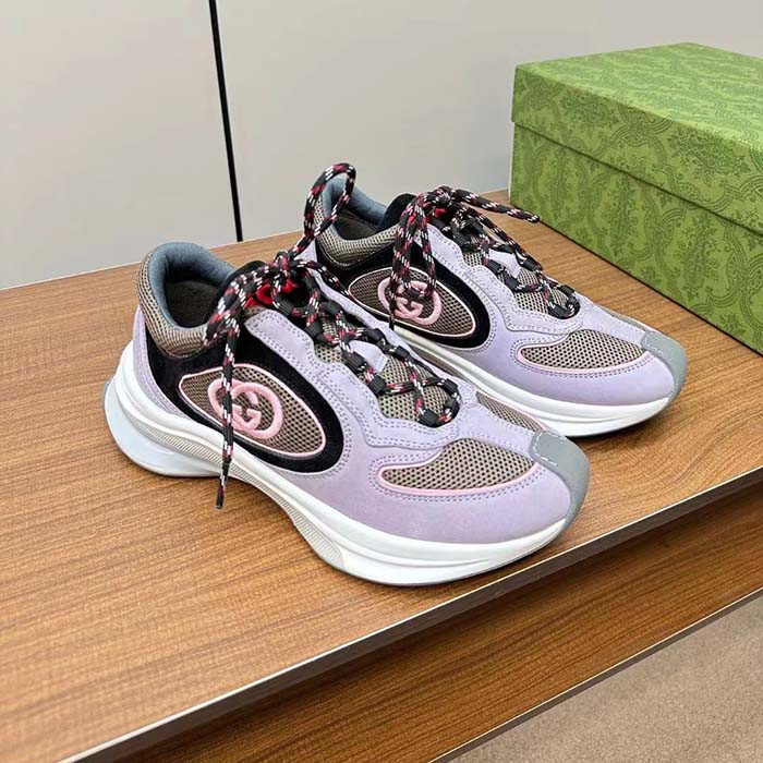 G*u*i unisex gg run sneaker lilac suede interlocking g bi-color rubbe low heel