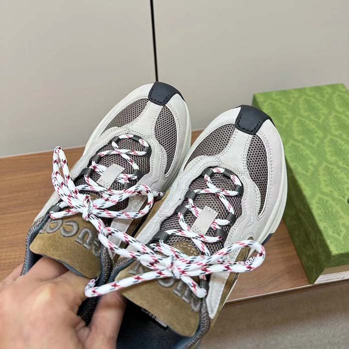 G*u*i unisex run sneaker light grey suede interlocking g bi-color rubbe low heel