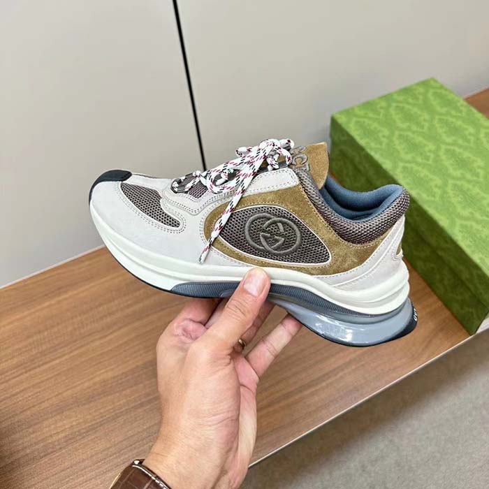 G*u*i unisex run sneaker light grey suede interlocking g bi-color rubbe low heel