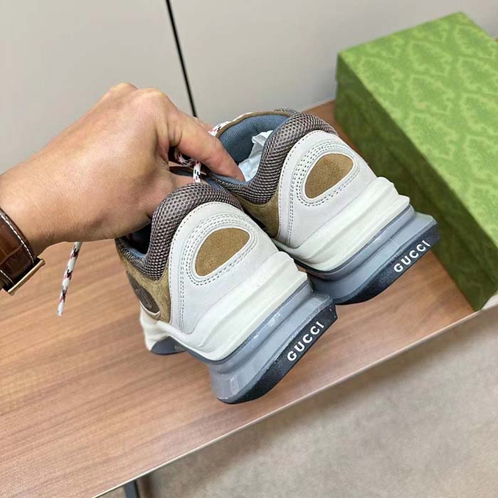 G*u*i unisex run sneaker light grey suede interlocking g bi-color rubbe low heel