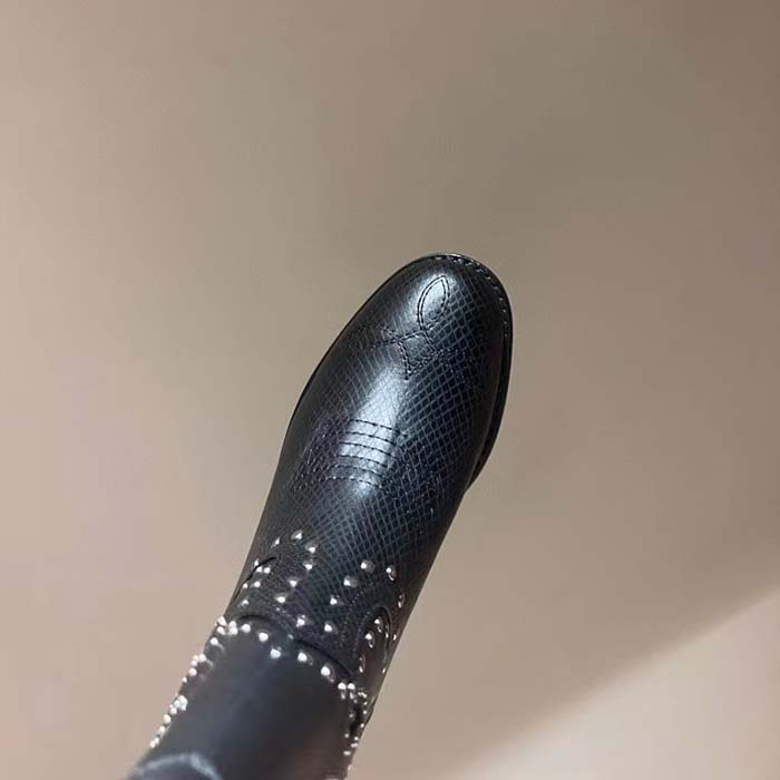 G*u*i women gg boot double g embroidery studs black leather low 3.6 cm heel