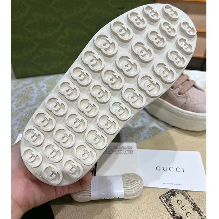 G*u*i women gg sneaker pink original canvas rubber interlocking g lace-up flat