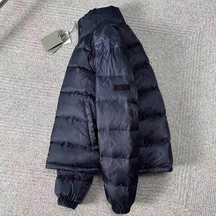 Dior Men CD Dior Oblique Down Jacket Navy Blue Technical Jacquard