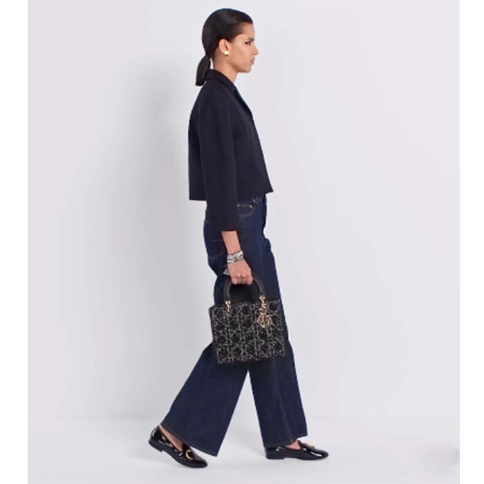 Dior Women CD Medium Lady D-Lite Bag Black Cannage Tweed