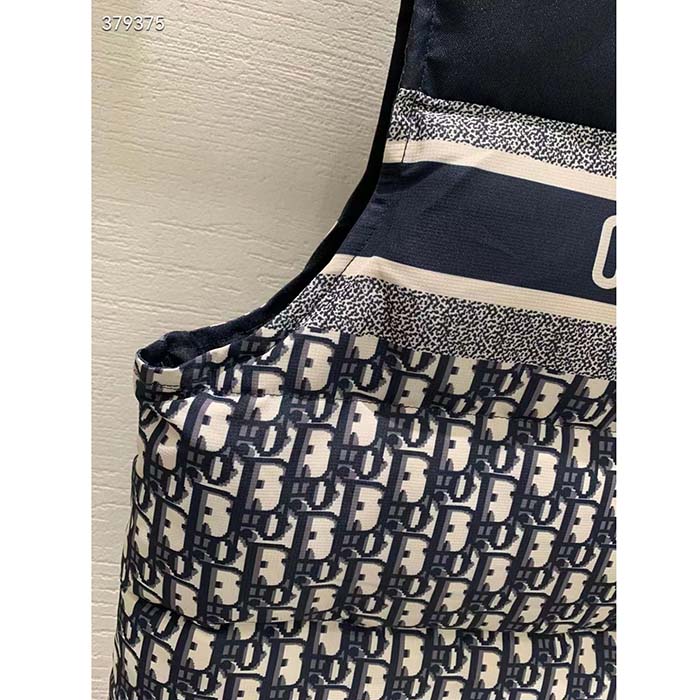 Dior Women CD Reversible Sleeveless Down Jacket Blue Ecru Oblique Quilted Technical Taffeta