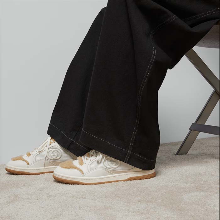 G*u*i gg unisex mac80 sneaker off white leather merino wool round toe rubber flat