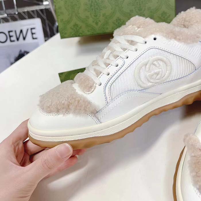 G*u*i gg unisex mac80 sneaker off white leather merino wool round toe rubber flat