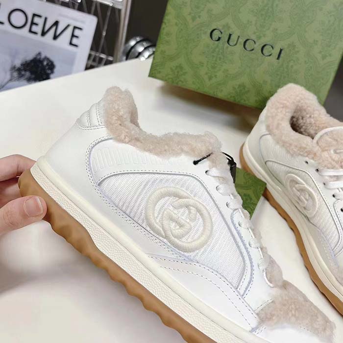 G*u*i gg unisex mac80 sneaker off white leather merino wool round toe rubber flat
