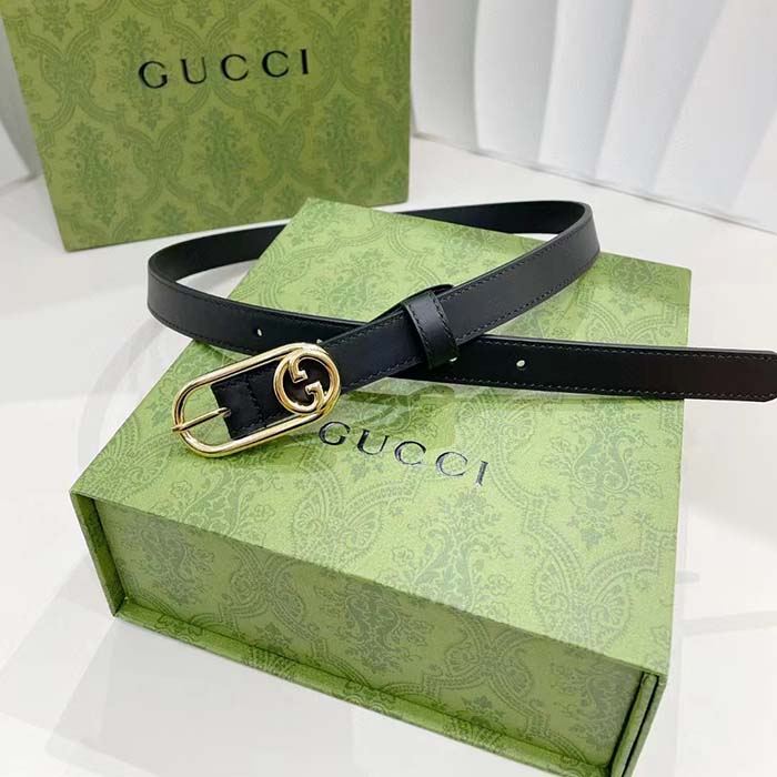 G*u*i gg unisex thin belt mini round interlocking g black leather 1.5 cm width