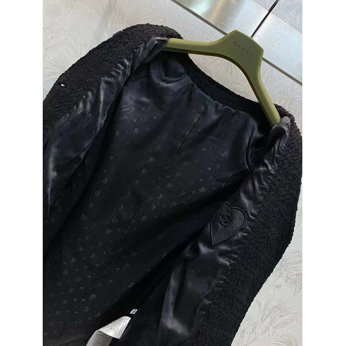 G*u*i gg women tweed mélange jacket black self-covered buttons interlocking g lined v-neck