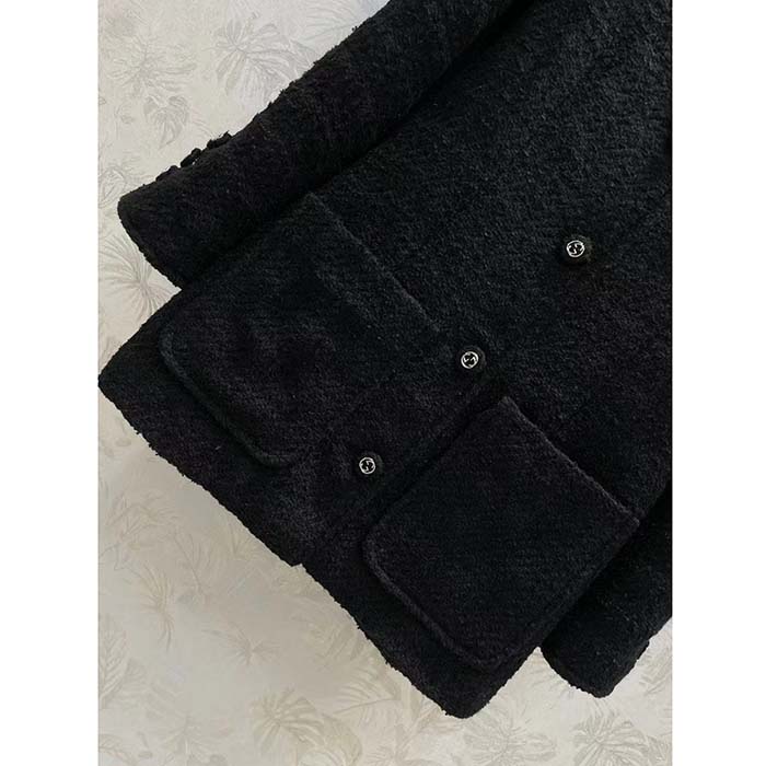 G*u*i gg women tweed mélange jacket black self-covered buttons interlocking g lined v-neck