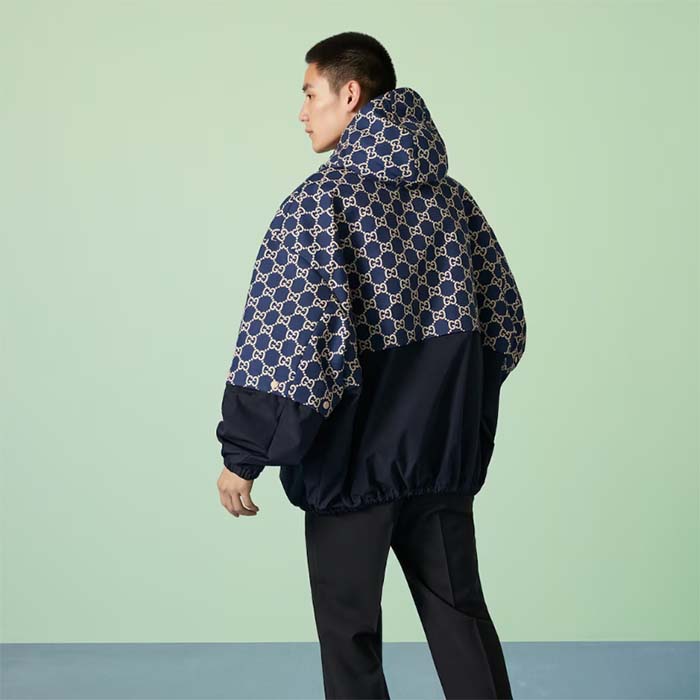G*u*i men gg ripstop fabric zip jacket blue ivory gg padded detachable sleeves