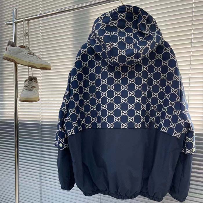 G*u*i women gg ripstop fabric zip jacket blue ivory gg padded detachable sleeves