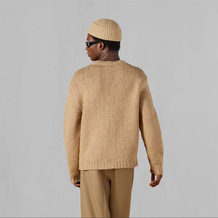 G*u*i men gg wool top G*u*i intarsia camel wool crewneck dropped shoulder long sleeves rib