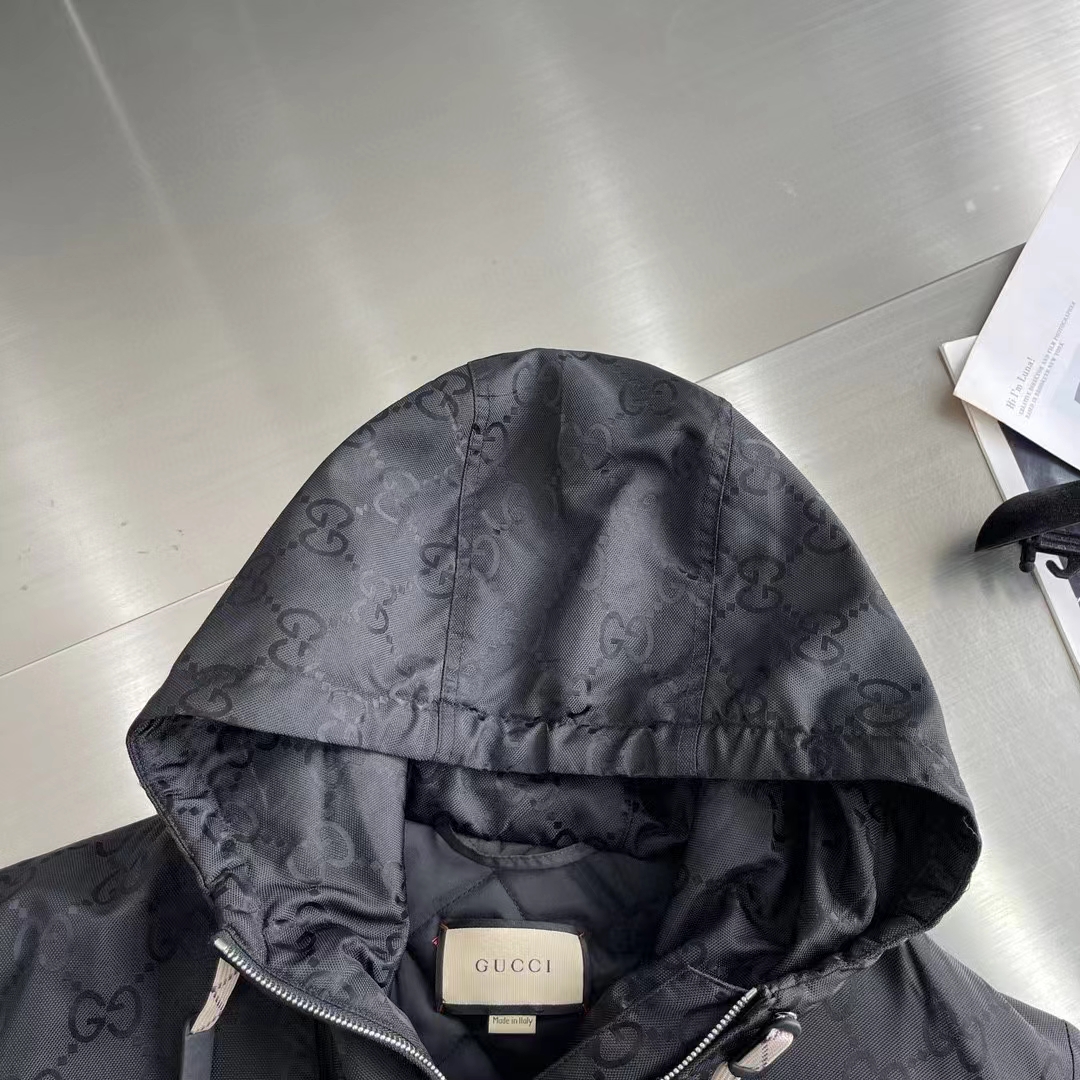 G*u*i women G*u*i off the grid hooded jacket black gg econyl regenerated nylon