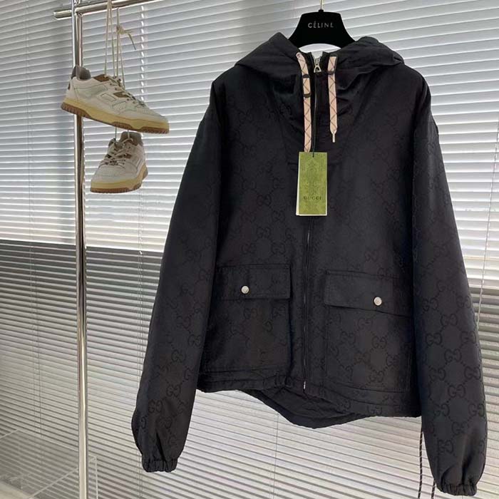 G*u*i women G*u*i off the grid hooded jacket black gg econyl regenerated nylon