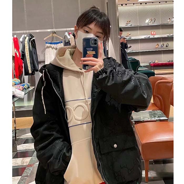 G*u*i women G*u*i off the grid hooded jacket black gg econyl regenerated nylon