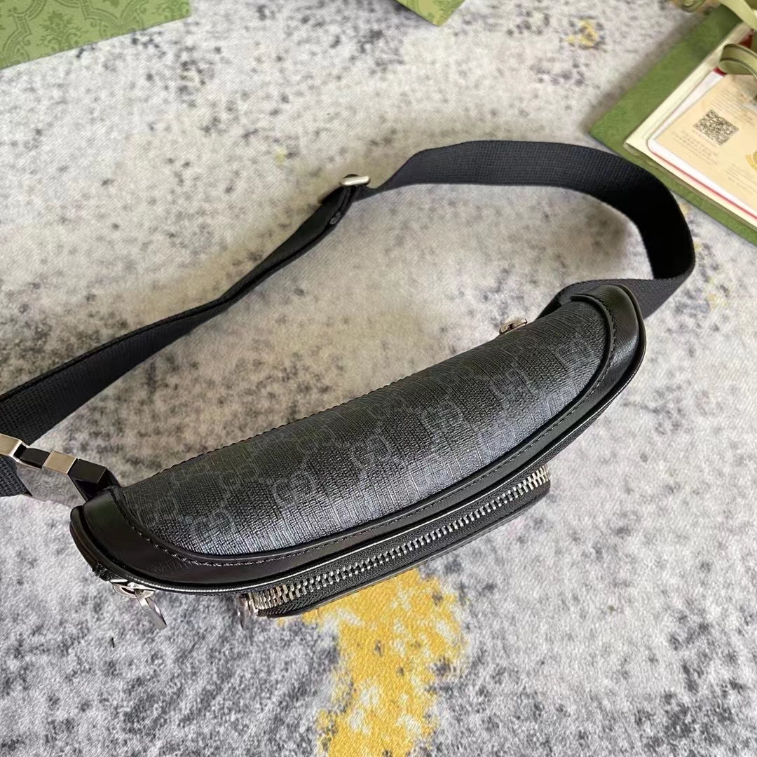 G*u*i unisex belt bag interlocking g black gg supreme canvas black leather