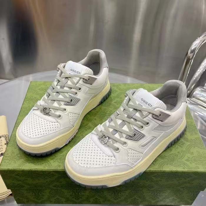 G*u*i unisex distressed effect sneaker off white leather interlocking g rubber flat