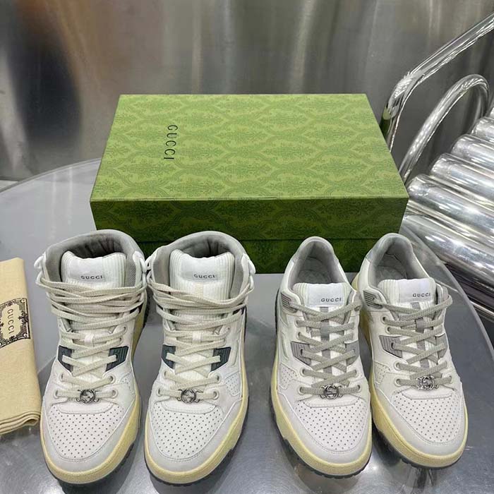 G*u*i unisex distressed effect sneaker off white leather interlocking g rubber flat
