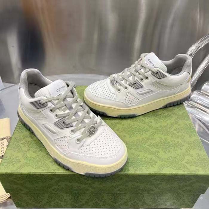 G*u*i unisex distressed effect sneaker off white leather interlocking g rubber flat