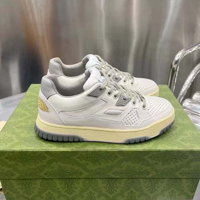 G*u*i unisex distressed effect sneaker off white leather interlocking g rubber flat