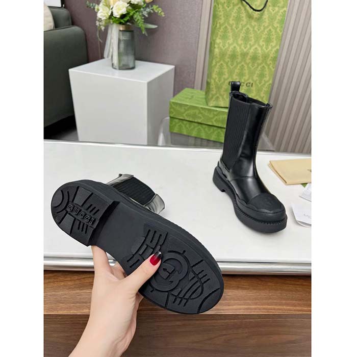 G*u*i unisex gg interlocking g boots black leather rubber sole flat 1.5 cm heel