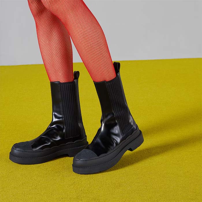 G*u*i unisex gg interlocking g boots black leather rubber sole flat 1.5 cm heel