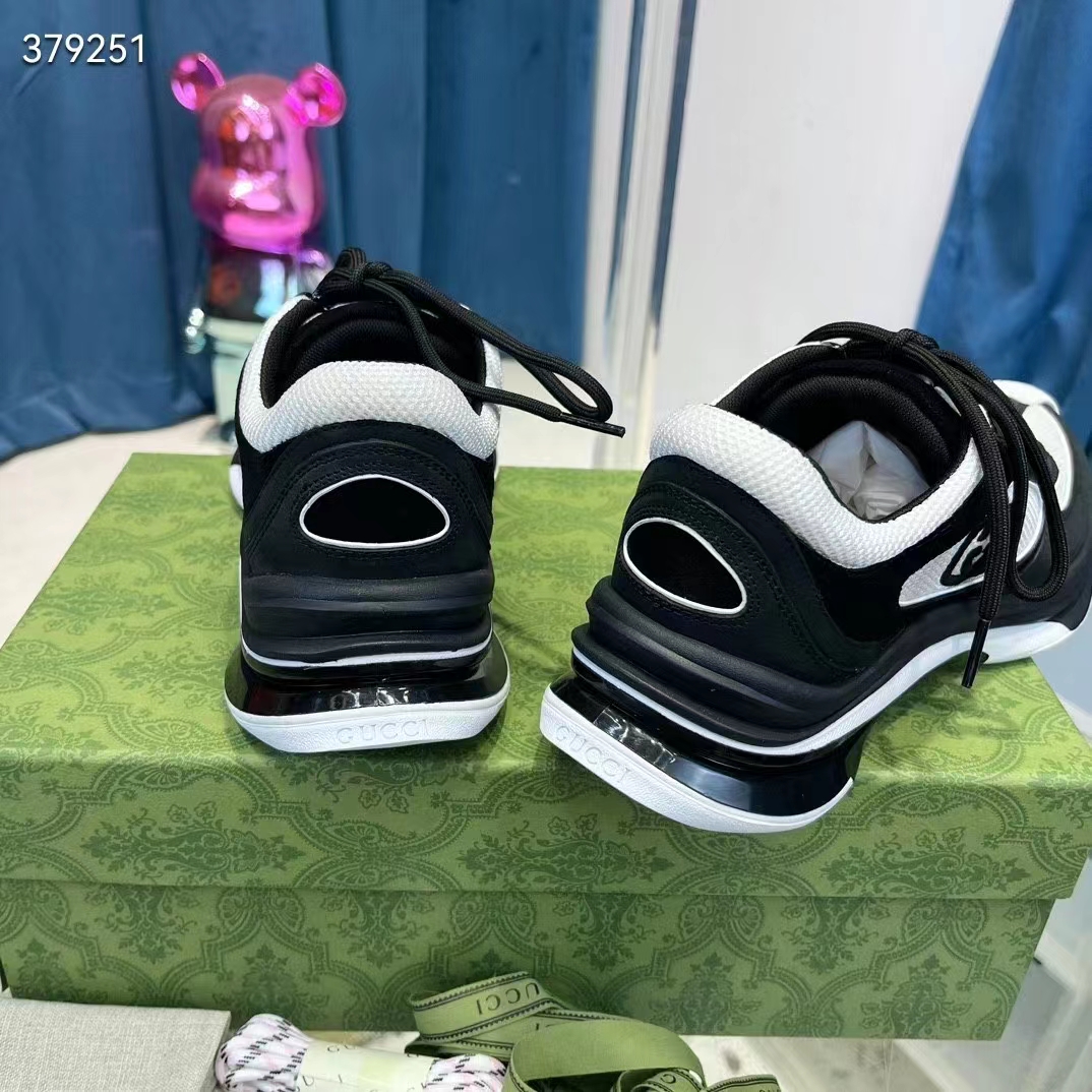 G*u*i unisex gg run sneaker black suede interlocking g bi-color rubber lace-up low-heel