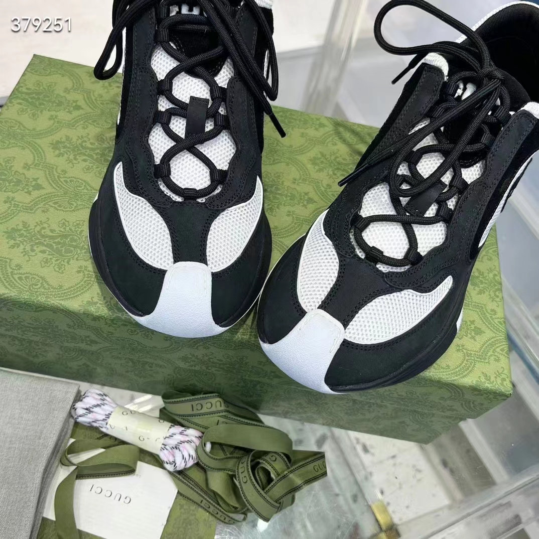 G*u*i unisex gg run sneaker black suede interlocking g bi-color rubber lace-up low-heel