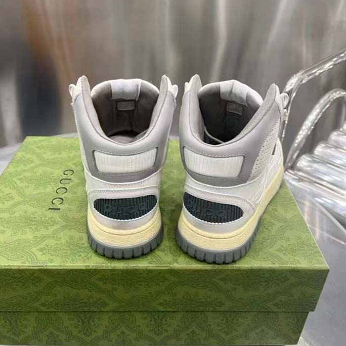G*u*i unisex high top distressed effect. sneaker off white leather interlocking g rubber flat
