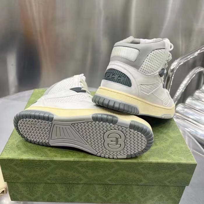 G*u*i unisex high top distressed effect. sneaker off white leather interlocking g rubber flat
