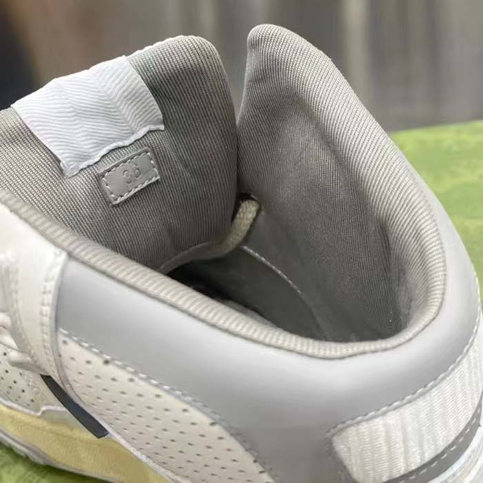 G*u*i unisex high top distressed effect. sneaker off white leather interlocking g rubber flat