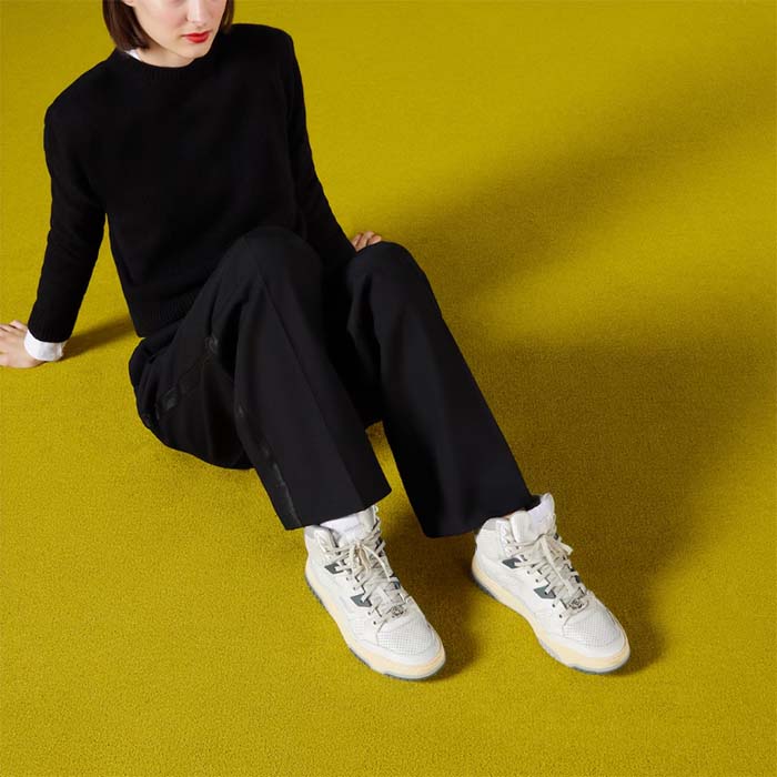 G*u*i unisex high top distressed effect. sneaker off white leather interlocking g rubber flat
